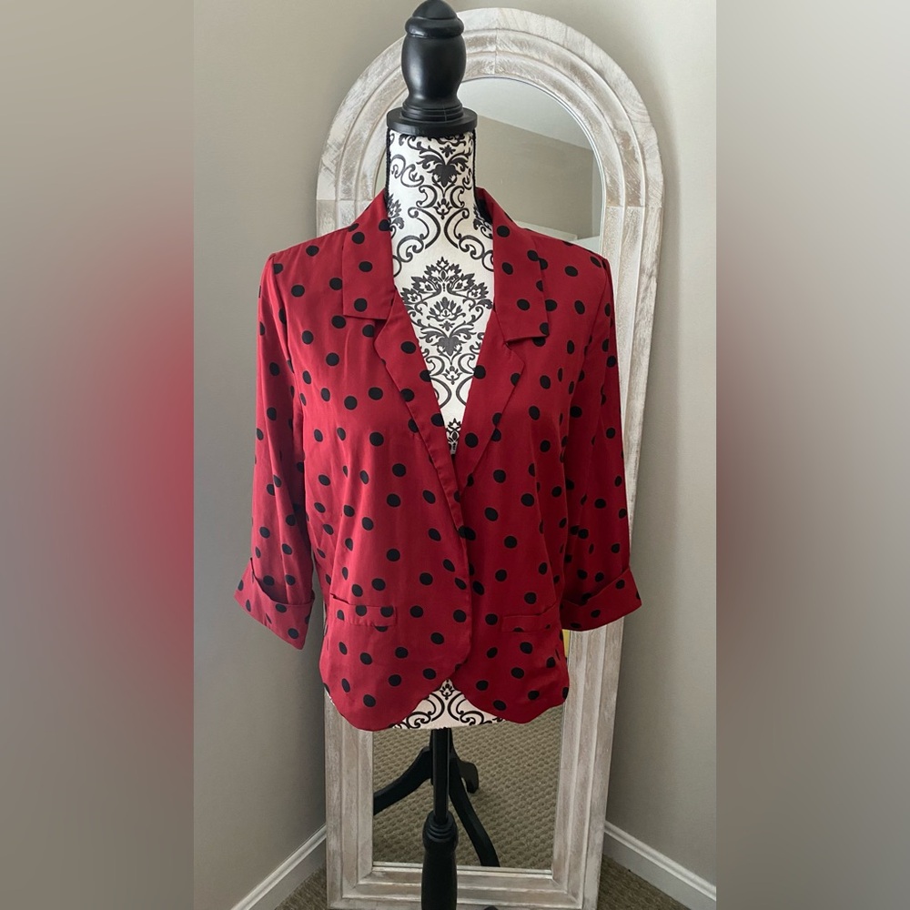 New Directions Red and Black Polka Dot Blazer